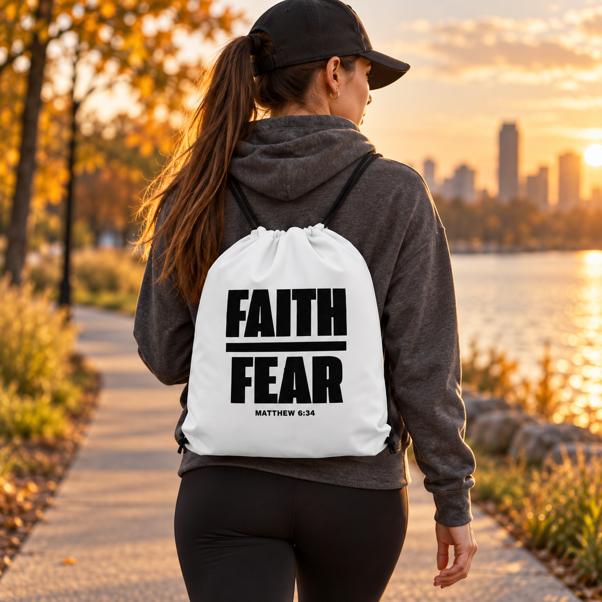 Faith over Fear Drawstring Bag