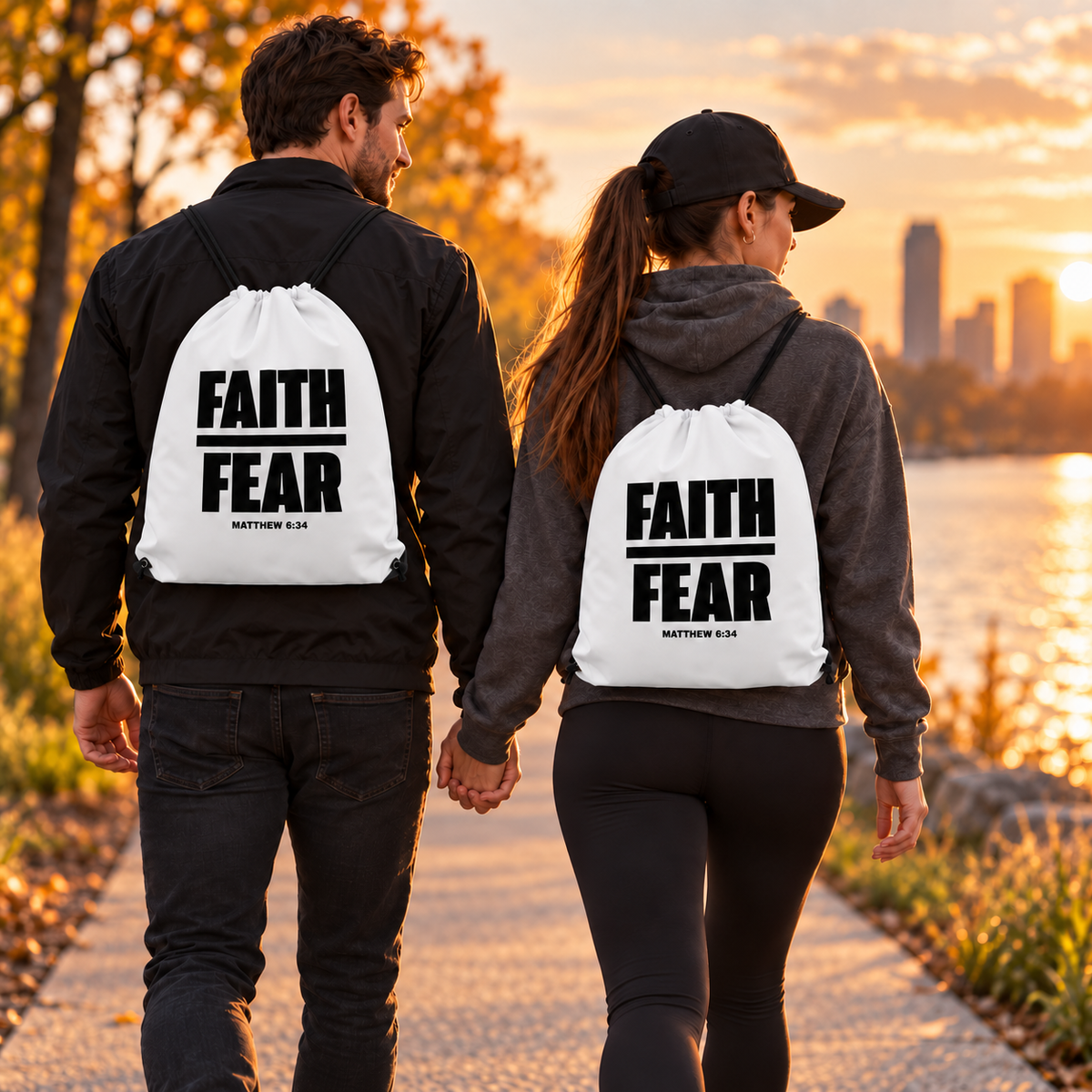 Faith over Fear Drawstring Bag